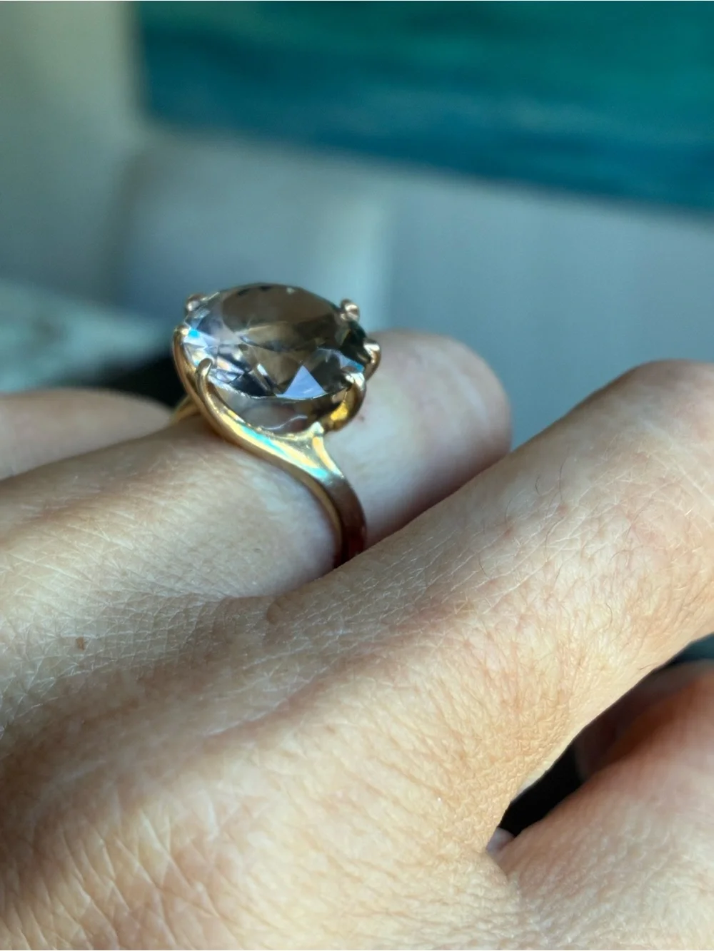 Sterling Silver Gold Tone Ring with Smoky Quartz Round Gemstone size 6.5